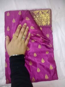 Vibrant Purple Saree with Gold Border