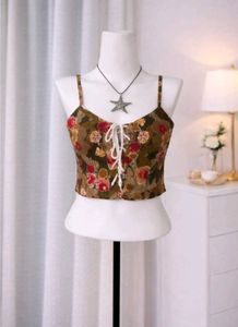 Floral Lace-Up Corset Top