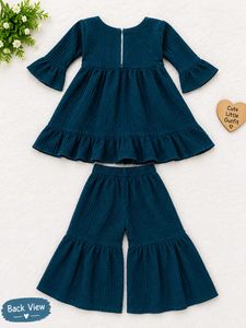 Teal Ruffle Bell Sleeve Top & Palazzo Set