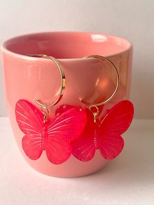 Red Butterfly Hoop Earring