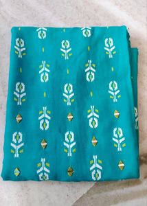 Teal Kurta with Print &amp; Mirror Work
