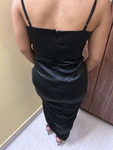 Elegant Black Satin Midi Dress