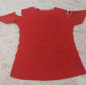 ♥️ Red &amp; white 🤍 Tie-Dye Cold Shoulder Top