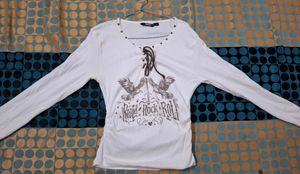 Cream Lace-Up Graphic Long Sleeve Top