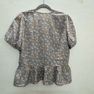 Blue Floral Peplum Top