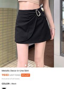 Stylish Black A-Line Skirt with Metallic Decor