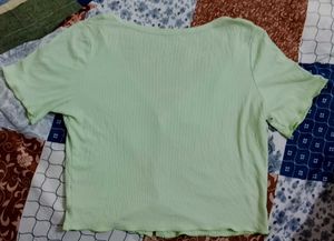 Light Green Button-Up Crop Top