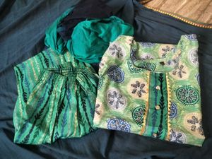 Green Printed Kurta Set with Dupatta