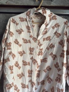 Cute Teddy Bear Print Button-Up Shirt