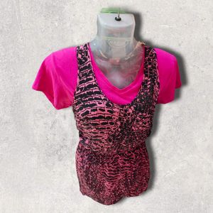Western Top With Tshirt 2 Piece Top Material Chiffon Tshirt Cotton Wear Also M To L Size
