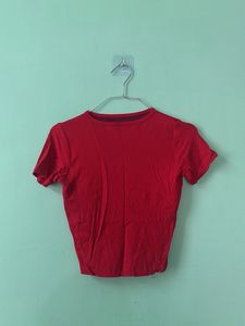 Red fitted top with in-built bra