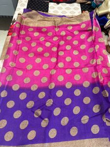 Elegant Pink &amp; Purple Polka Dot Saree
