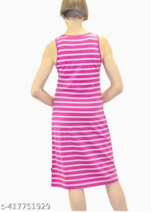 Pink Striped Sleeveless Midi Dress