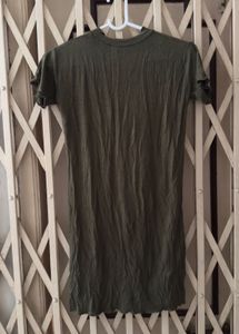Chic Olive Green Ribbed Mini Dress