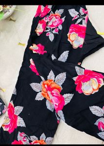 Floral Print Black Kurta cord set