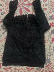 Cozy Black Faux Fur top Sweater