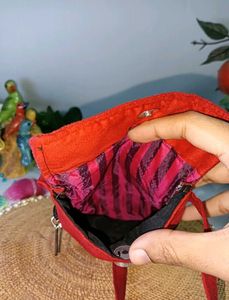 Red Embroidered Small Sling Bag