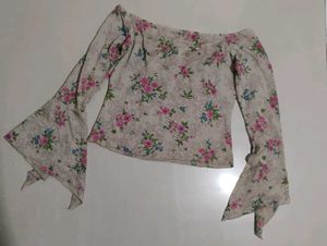 Floral Bell Sleeve Off-Shoulder Top