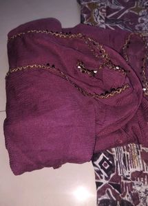 purple Printed Kurta Set with Dupatta