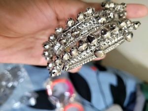 Designer Oxidized Silver Bangles with Ghungroos