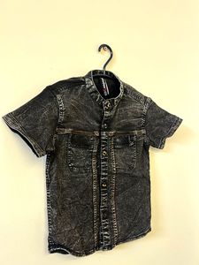 Acid Wash Denim Short Sleeve Shirt