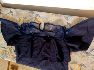 Chic Navy Blue Ruffle Top