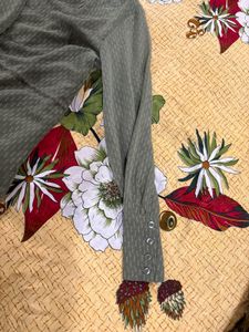 Chic Olive Green Ruffle Dress (L Size)