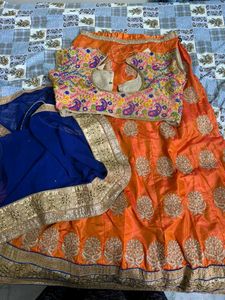 Orange Embroidered Lehenga Choli Set
