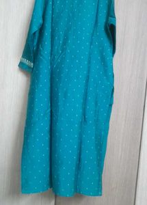 Teal Kurta with Intricate Neck Embroidery and mela