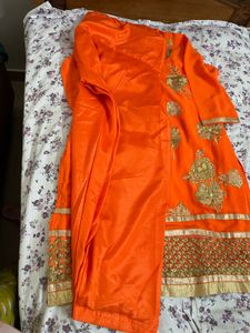 Bright Orange cord set with Gold Embroidery