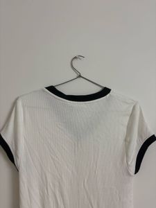 Zara White Ribbed V-Neck T-Shirt
