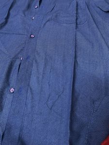 Men's Blue Textured Short Sleeve Shirt