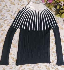 Stylish Striped Mock Neck Sweater