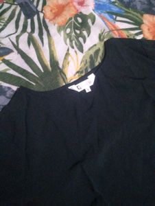 Chic Black Top with White Lace Trim