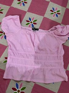 Pink Textured Off-Shoulder Top