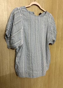 Sweet Blue Gingham &amp; Lace Detail Blouse