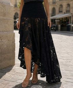 Elegant Black Lace Asymmetrical skirt with zip