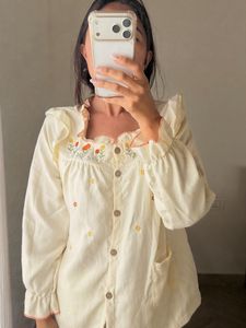 Cozy Cream Pajama Set with Floral Detail