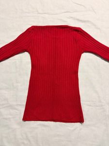 Cable Knit Red Sweater Top