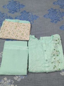 Elegant Mint Green Embroidered suit febric