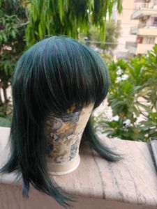 Dark green black cosplay Wig