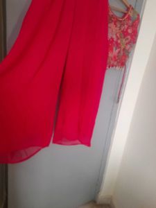 Floral Embroidered pink crop top with plazzo