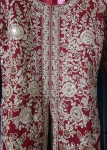 Elegant Red Embroidered Girls' Outfit