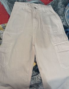 Beige Wide Leg Cargo Pants