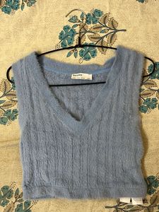 Blue Fuzzy V-Neck Crop Top