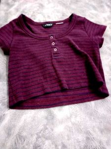 Maroon Striped Crop Top