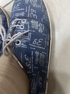 Blue Casual Sneakers with Text Print