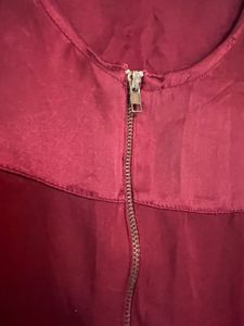 Burgundy Zip-Front Sleeveless Top