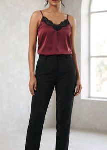 Burgundy Cami Top with Black Lace Trim