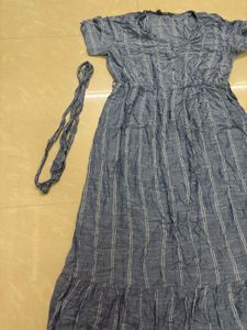 Casual Chic Blue &amp; White Striped Midi Dress with W